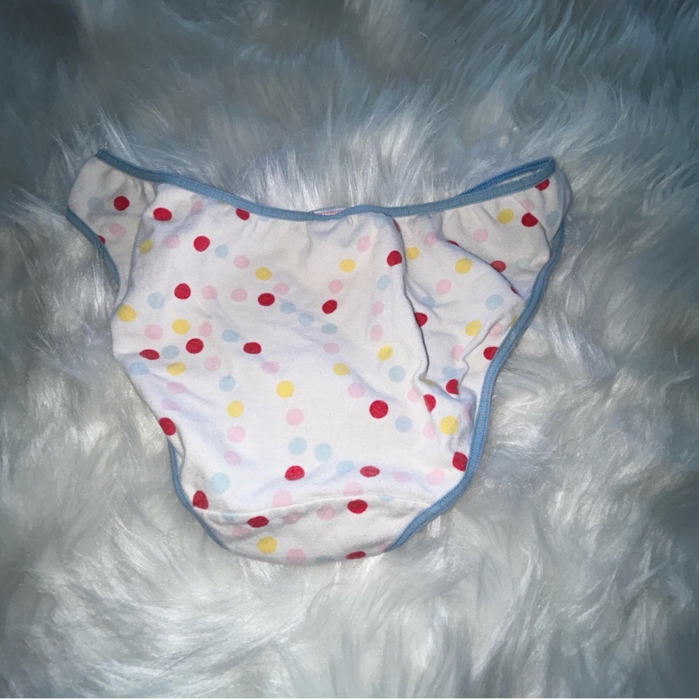 PINK Victoria's Secret White Polka Dot Panty‎ with Blue Trim y2k vintage VS a801 - Picture 3 of 4